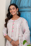 Off White and Pink Pintucks Detail Cotton Flex Kurta Set with Palazzos and Dupatta