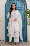 Off White and Blue Pintucks Detail Cotton Flex Kurta Set with Palazzos and Dupatta