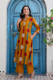 Mustard Polka Print A-line Kurta Set with Palazzos