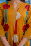 Mustard Polka Print A-line Kurta Set with Palazzos