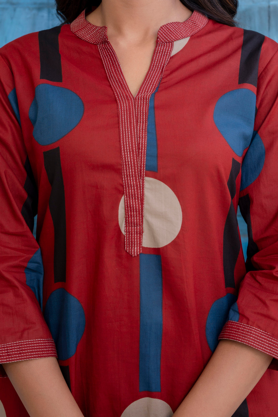 Maroon Polka Print A-line Kurta Set with Palazzos