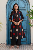 Black Polka Print A-line Kurta Set with Palazzos
