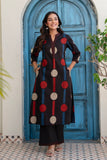 Black Polka Print A-line Kurta Set with Palazzos