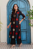 Black Polka Print A-line Kurta Set with Palazzos