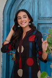 Black Polka Print A-line Kurta Set with Palazzos