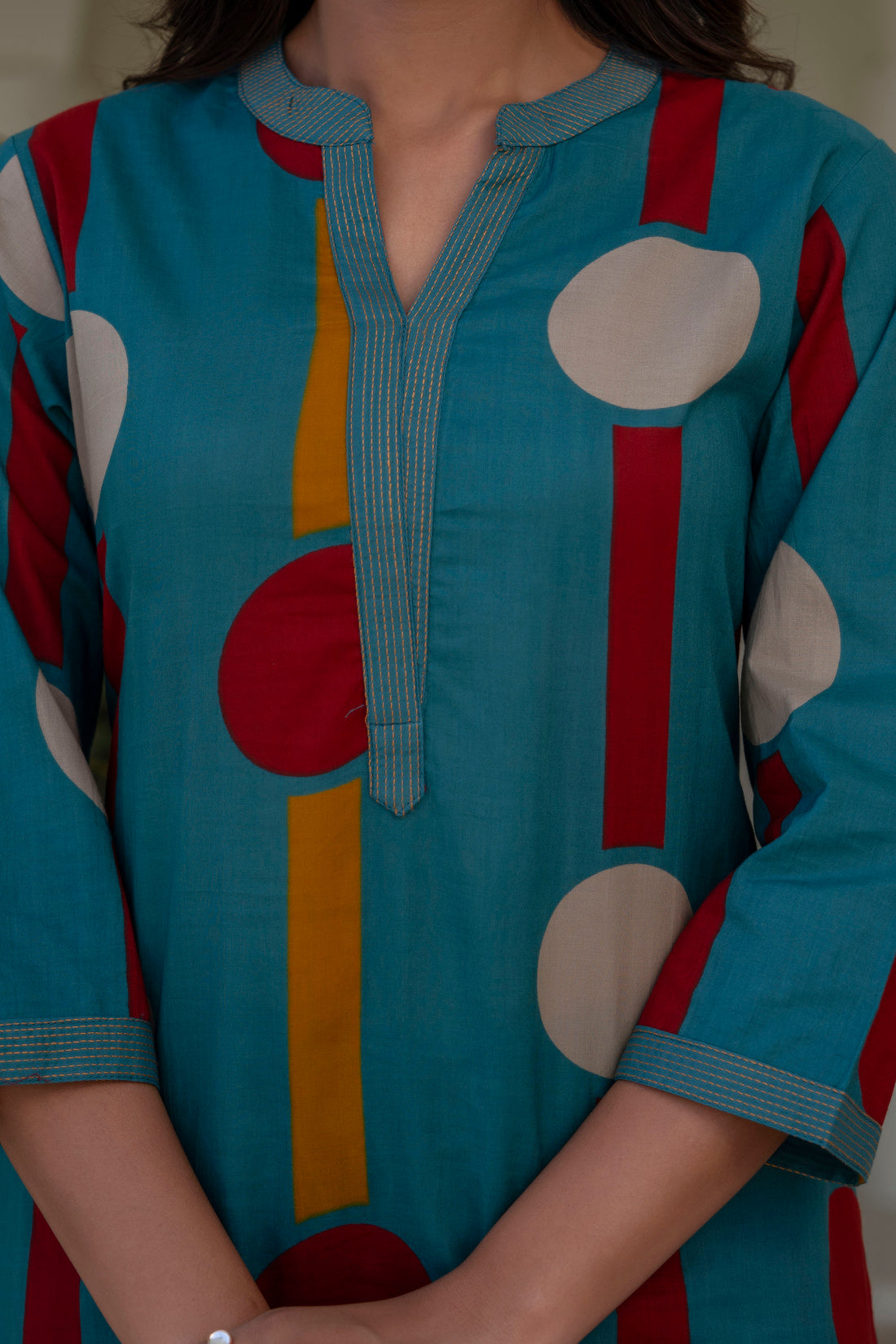 Teal Polka Print A-line Kurta Set with Palazzos