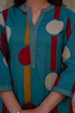 Teal Polka Print A-line Kurta Set with Palazzos