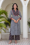 Black Checks Printed Kurta Set with Palazzos and Dupatta