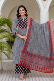 Black Checks Printed Kurta Set with Palazzos and Dupatta