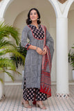 Black Checks Printed Kurta Set with Palazzos and Dupatta