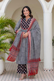 Black Checks Printed Kurta Set with Palazzos and Dupatta