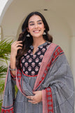 Black Checks Printed Kurta Set with Palazzos and Dupatta