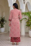 Red Checks Printed Kurta Set with Palazzos and Dupatta