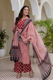 Red Checks Printed Kurta Set with Palazzos and Dupatta