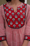 Red Checks Printed Kurta Set with Palazzos and Dupatta