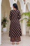 Black Ajrakh print A-line Suit Set with Palazzos and Dupatta