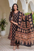 Black Ajrakh print A-line Suit Set with Palazzos and Dupatta