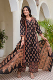 Black Ajrakh print A-line Suit Set with Palazzos and Dupatta