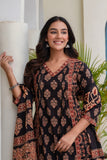 Black Ajrakh print A-line Suit Set with Palazzos and Dupatta