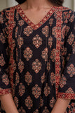 Black Ajrakh print A-line Suit Set with Palazzos and Dupatta