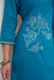 Turquoise Embroidered Solid A-line Kurta Set with Palazzos and Dupatta