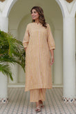 Yellow Striped Kurta with Straight Palazzos Coord Set