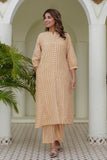 Yellow Striped Kurta with Straight Palazzos Coord Set