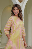 Yellow Striped Kurta with Straight Palazzos Coord Set