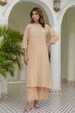 Yellow Striped Kurta with Straight Palazzos Coord Set