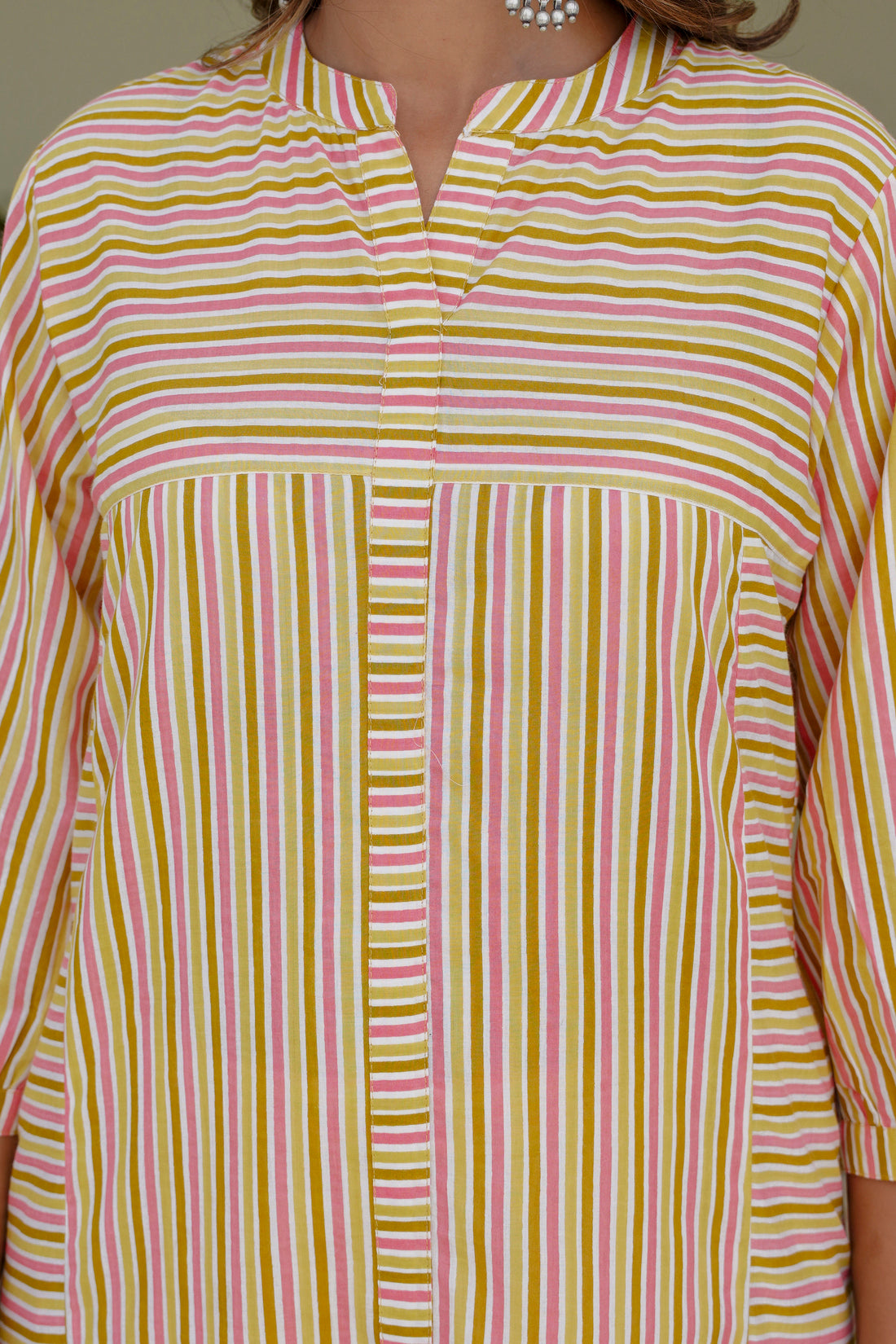 Yellow Striped Kurta with Straight Palazzos Coord Set