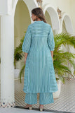 Blue Striped Kurta with Straight Palazzos Coord Set
