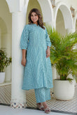 Blue Striped Kurta with Straight Palazzos Coord Set