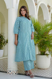 Blue Striped Kurta with Straight Palazzos Coord Set