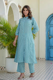 Blue Striped Kurta with Straight Palazzos Coord Set
