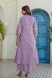 Purple Striped Kurta with Straight Palazzos Coord Set
