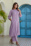 Purple Striped Kurta with Straight Palazzos Coord Set