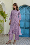 Purple Striped Kurta with Straight Palazzos Coord Set