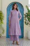 Purple Striped Kurta with Straight Palazzos Coord Set
