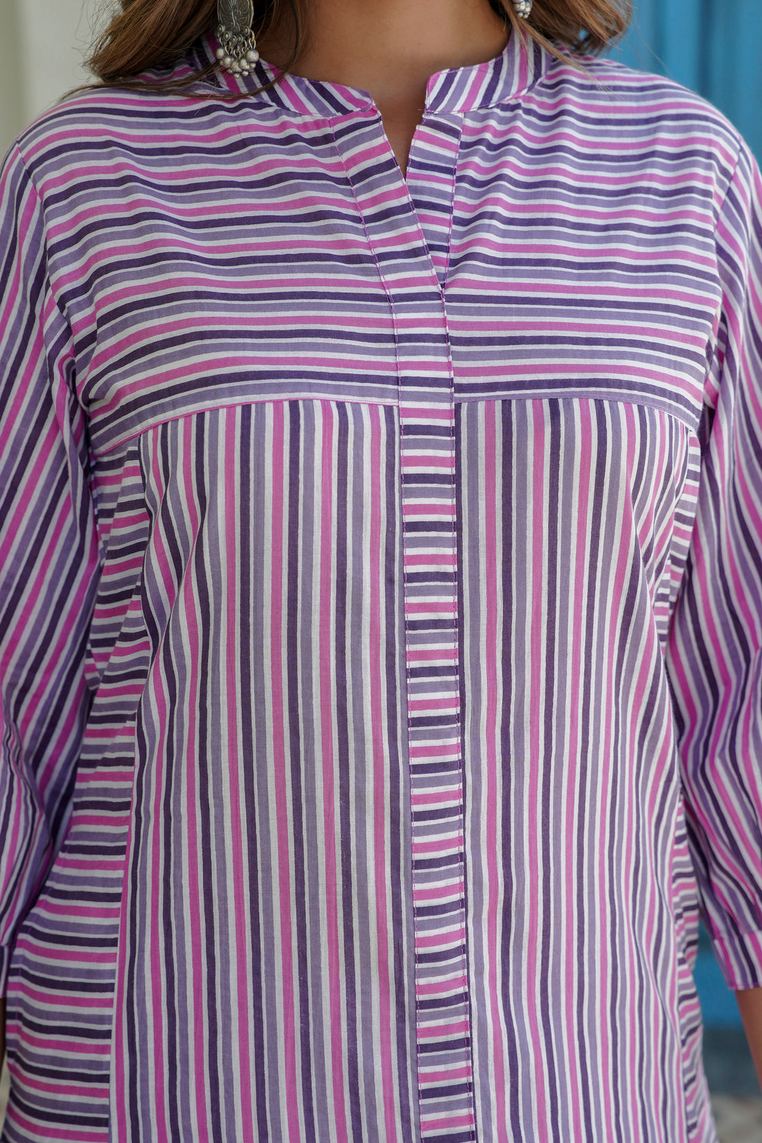 Purple Striped Kurta with Straight Palazzos Coord Set