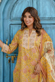 Yellow and Off White Floral Cotton Kurta Set with Palazzos and Dupatta