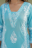 Blue Motif Printed Suit Set with Palazzos and Dupatta