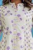 Cream and Purple Floral Print Anarkali Suit Set with Palazzos and Dupatta