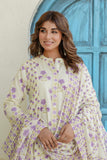 Cream and Purple Floral Print Anarkali Suit Set with Palazzos and Dupatta