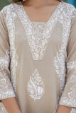 Beige Motif Printed Suit Set with Palazzos and Dupatta