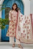 Pink and Off White Floral Cotton Kurta Set with Palazzos and Dupatta