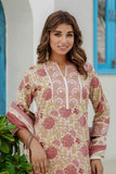Pink and Off White Floral Cotton Kurta Set with Palazzos and Dupatta