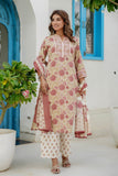 Pink and Off White Floral Cotton Kurta Set with Palazzos and Dupatta