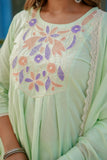 Pastel Green Cord Embroidery Yoke Suit Set with Palazzos and Dupatta