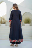 Black Yoke Detail Anarkali Suit Set with Palazzos and Kota Doriya Dupatta