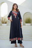 Black Yoke Detail Anarkali Suit Set with Palazzos and Kota Doriya Dupatta